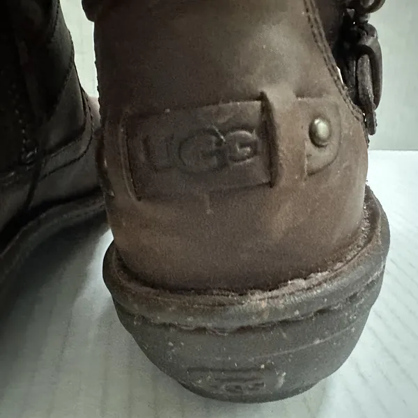 UGG Riding Boots Womens 6 Brown Leather Knee High Shearling Lined‎ Zip Buckle - Image 5