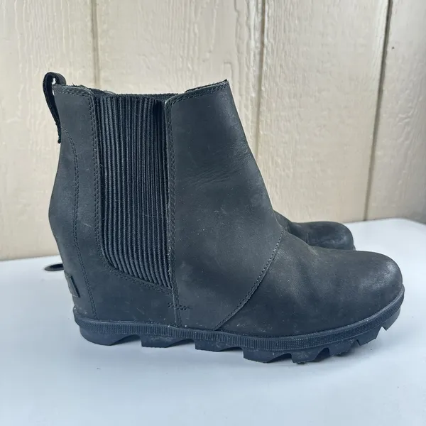 Sorel Joan of Arctic Wedge Black Leather Waterproof Ankle Chelsea Boot Womens 10 - Image 2