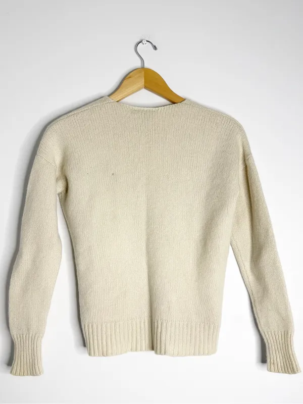 Theory Ivory 100% Cashmere V-Neck Sweater Size P Petite Flawed - Image 6