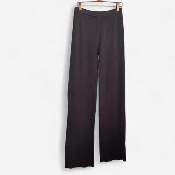 Meshki Black Rue Ribbed Flared Knit Pants | Y2K Minimalist Streetwear | Small - Image 2