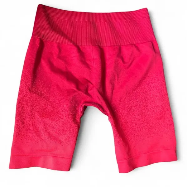 Gymshark Adapt Ombre Seamless Biker Cycling Shorts Red Pink High Waisted Ribbed Waistband Gym Workout Exercise Yoga Athletic Atleisure Sz S - Measurement in pics - Image 2