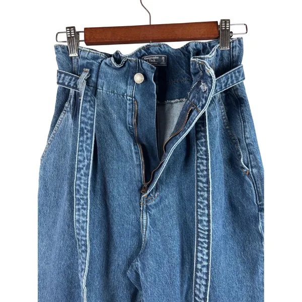 Abercrombie & Fitch Mom Jean Womens 26/2R‎ Blue Paperbag Waist Belted Straight - Image 5