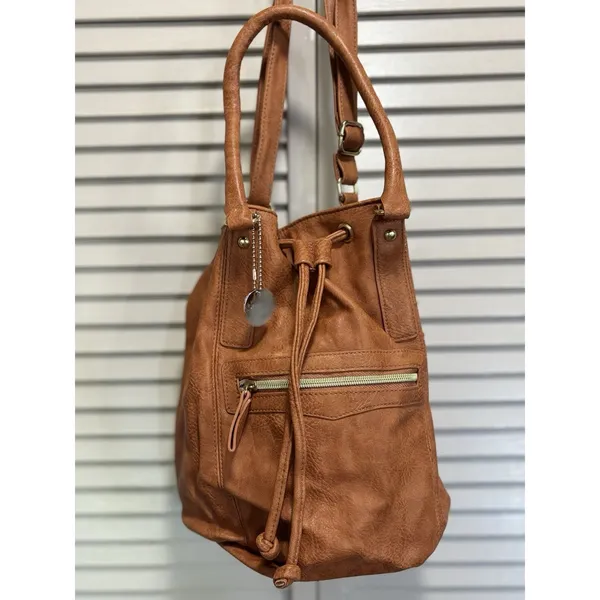 LuLu‎ Bucket Bag Orange Logo Double Handle Adj Strap Pockets - Image 2
