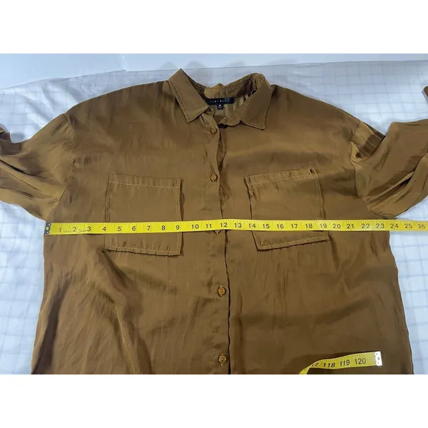 Blue Blush Womens Medium Olive Brown Satin Button Down Shirt Oversized Pocket To - Image 7