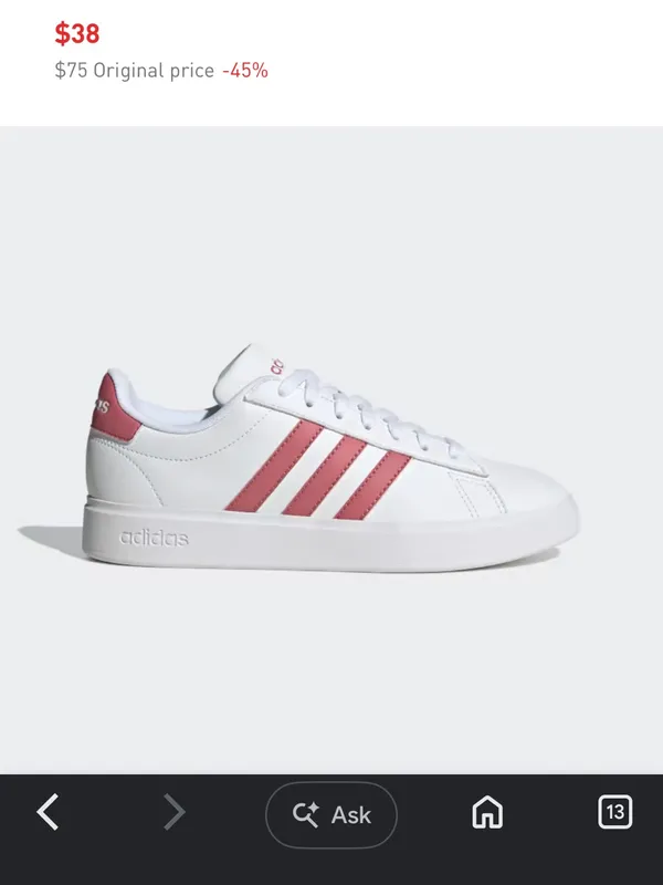 adidas Grand court classic white leather striped lace up sneakers ladies 9.5 M - Image 8