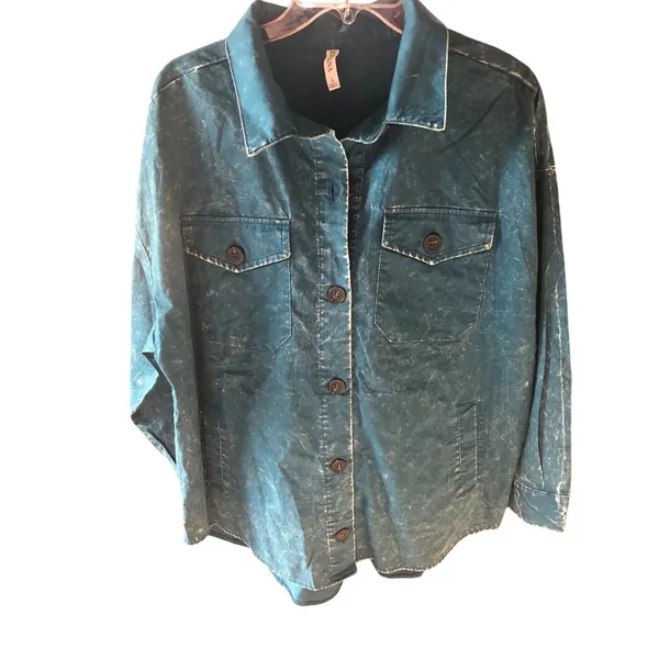 Zenana Solid Mineral Washed Shacket Size L (PTP 23” approx.) Teal - Image 2