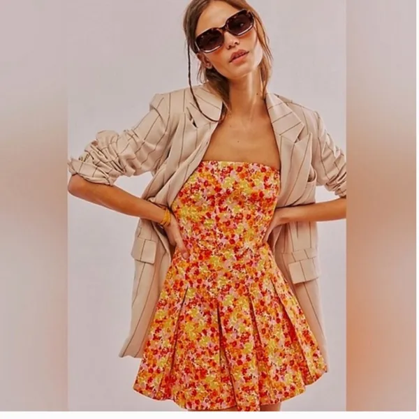 NWOT Free People Made Me Smile Printed Mini Dress Citrus Combo XL - Image 7