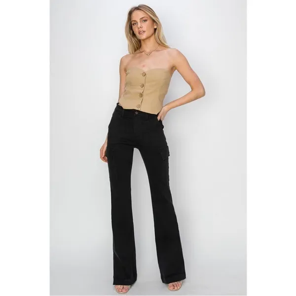 RISEN High Rise Side Slit Cargo‎ Bootcut Black Jeans - RDP5649 - Size 15/32 623 - Image 5