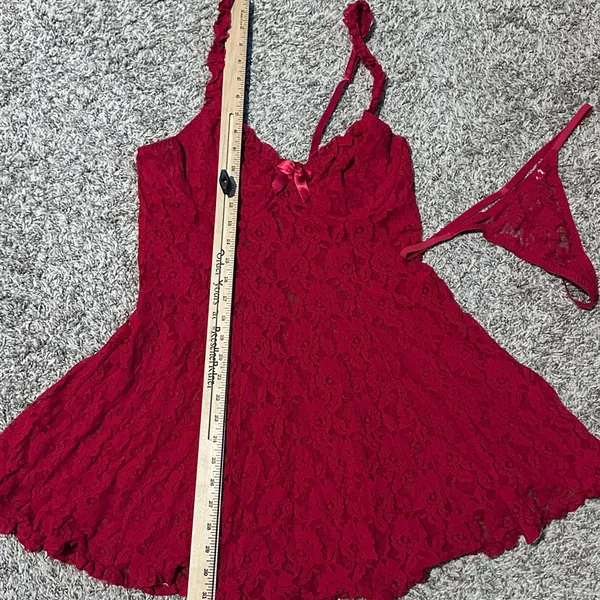 Red Lace Babydoll Lingerie with Bow Accent - Image 3
