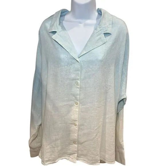 J Jason Wu NWT‎ Blue White Dip Dye Oversized Linen Blend Button Down Shirt XL - Image 3