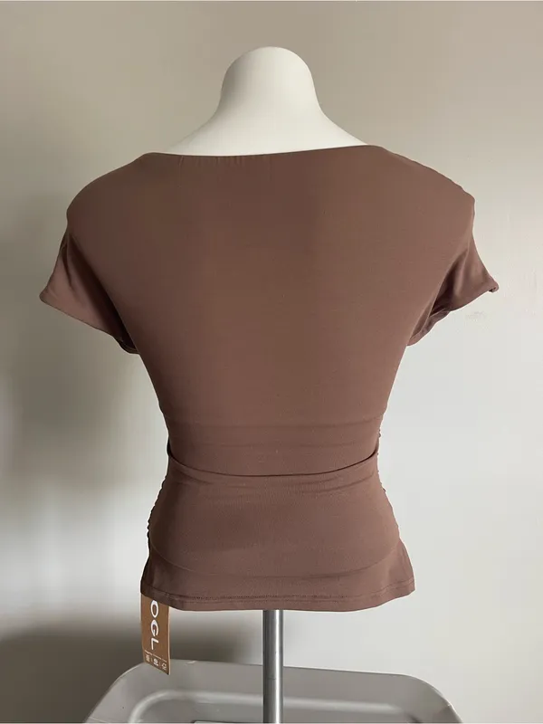 OGL Brown Ruched Crossover Padded Top Sz M - Image 4