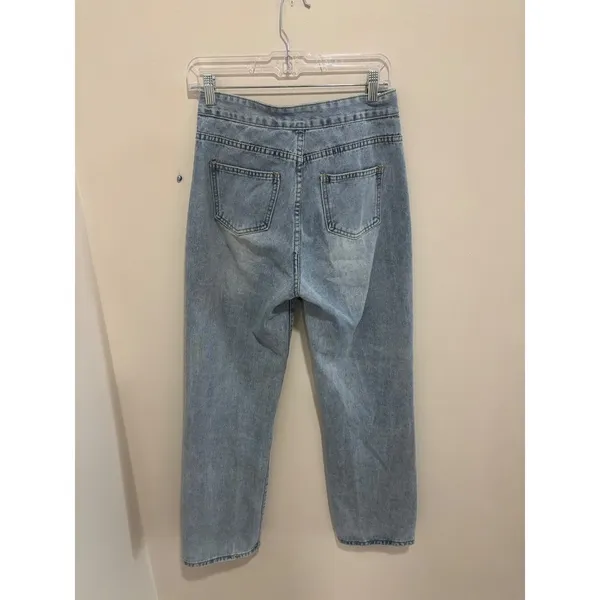 Kittenish High Waisted Distressed Straight Leg Jeans Light Wash‎ Size 28 - Image 4