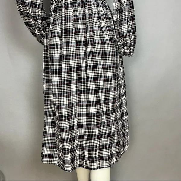 Zara Plaid Dress Shirred Smocked Long Sleeve V-Neck‎ Midi Women Size Medium - Image 7