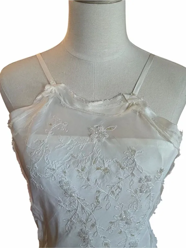 Y2K Fairy Beaded Sheer Silk Cami Halter Top Size S White Coquette Angelcore - Image 3