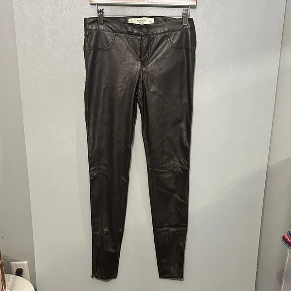 Abercrombie & Fitch Womens Faux Leather Skinny Pants Dark Brown Ankle Zip 4 W27 - Image 3