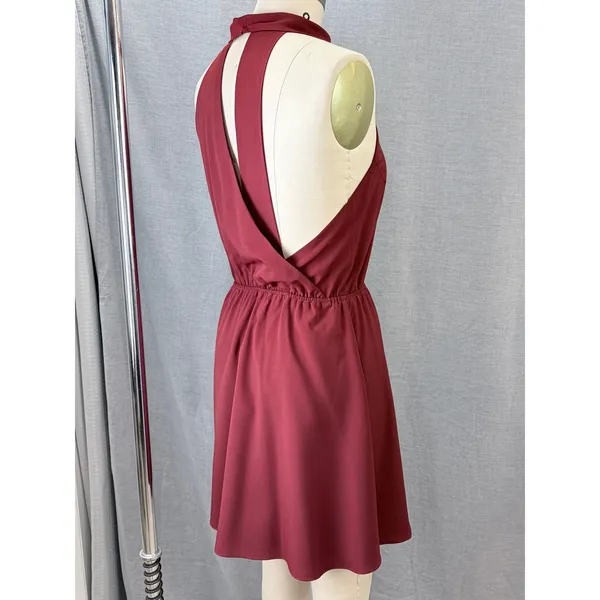 Haute Hippie Womens Burgundy Halter Asymmetrical Open Back‎ Mini Dress XS - Image 2
