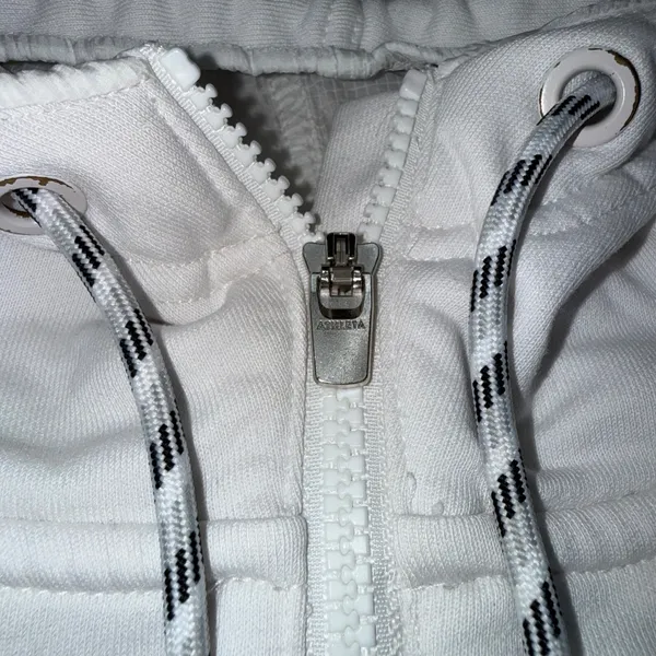 Athleta Quarter Zip Hoodie Womens Large White Good Ribbed Trim Relaxed Pullover - Image 3