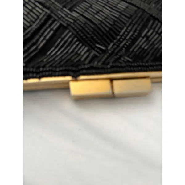 Vintage Marshall‎ Fields Black Beaded Clutch Hand Made Evening Bag Gold Chain - Image 10