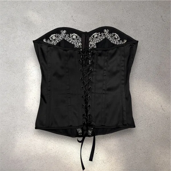 VTG Charlotte Russe Corset Top Women's L Black Embroidered Witch Whimsygoth Y2K - Image 4