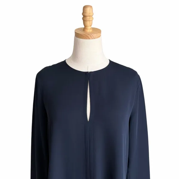 Theory Slit Front Silk Tunic Top Navy Blue Size Small - Image 3