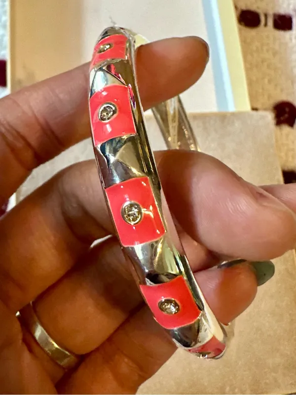 Sequin Silver Bracelet with Coral Pink Accents and Crystal Stones pointing NIB - Image 3