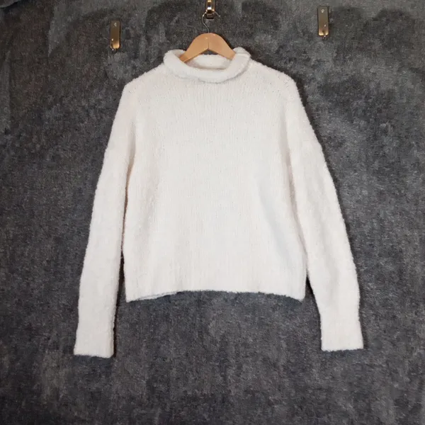 J. Crew Roll Neck Turleneck Sweater In Boucle Yarn White Long Sleeve Sz Small - Image 4