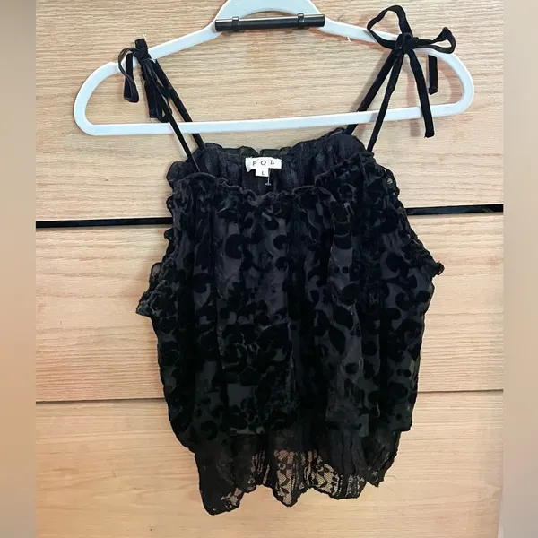 NWOT POL Floral Velvet Lace Tie Tank Boho Top Cami Size Large - Image 2