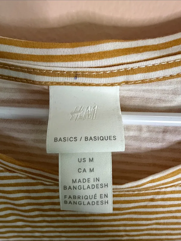 H&M Mustard and White Striped Short Sleeve Tee - Image 2