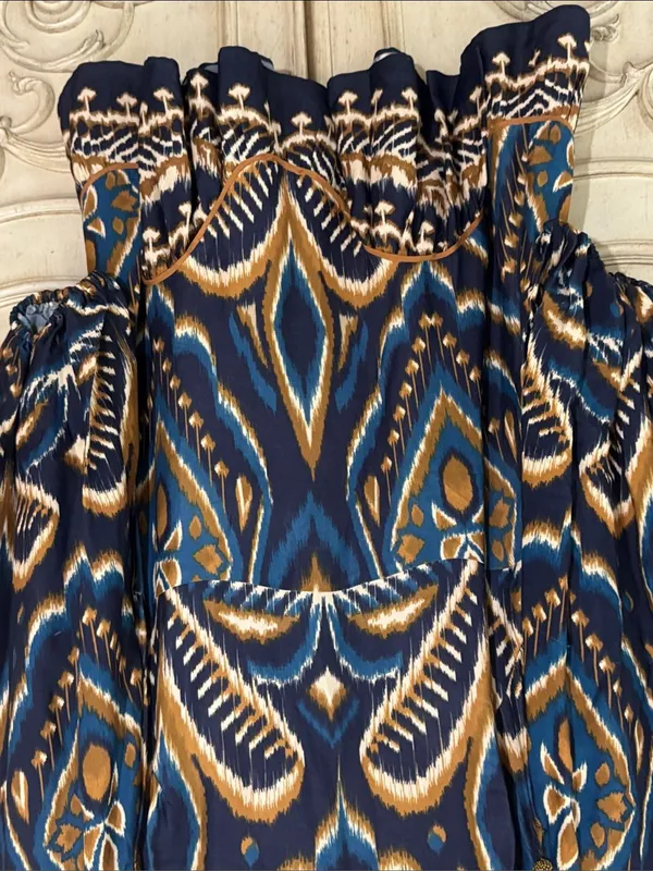 Farm Rio Pineapple Ikat Dress Anthropologie Long-Sleeve Raglan Button Size M - Image 5