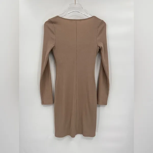 REVOLVE astr the label taupe tan long sleeve ribbed‎ mini dress size small - Image 4