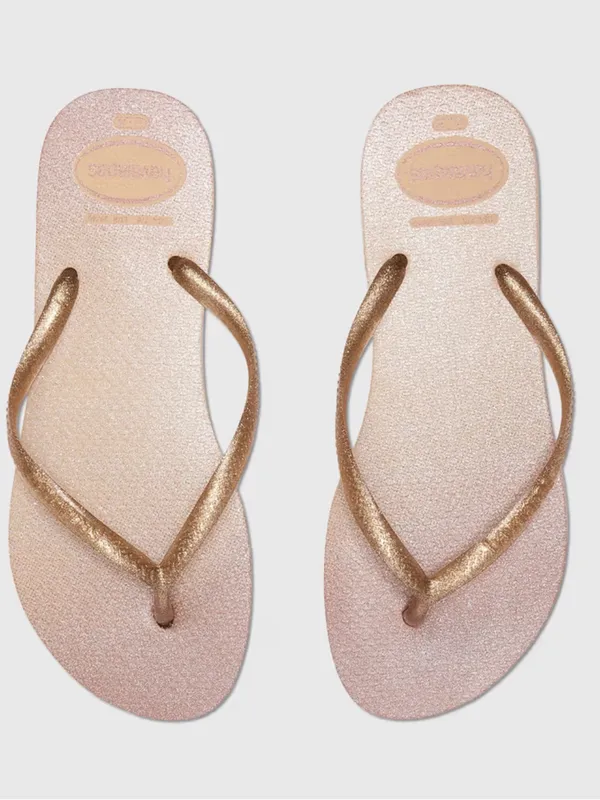 Havaianas Slim Gloss Flip Flops with Gold Glitter Straps 11/12 - Image 2