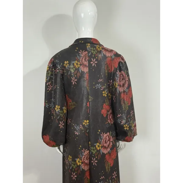TOV Los Angeles Womens Floral Faux Leather Maxi Coat Dress Duster Jacket Size 38 - Image 8