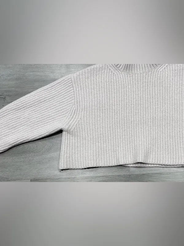 Aritzia Babaton 100% Merino Wool Cropped Turtleneck Sweater Cream Beige Small - Image 5