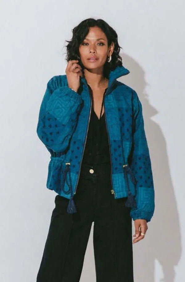 Cleobella Quilted Patchwork Lightweight Jacket Indigo Womens Size Small - Image 3