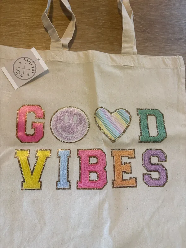 Good Vibes Canvas Tote Bag Tan - Image 2