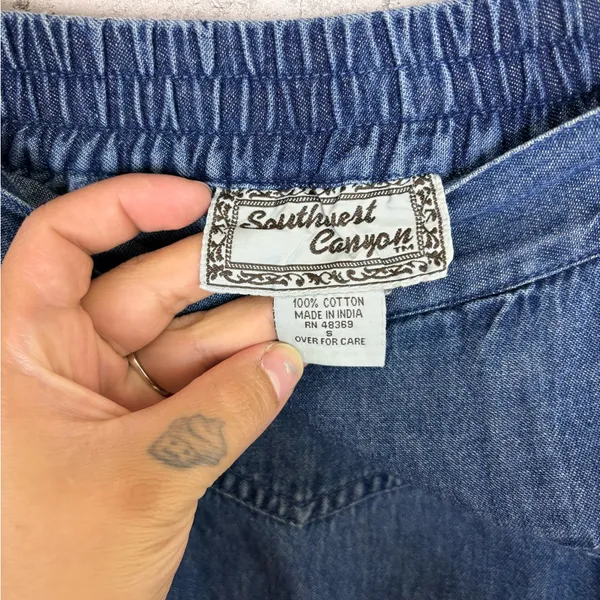 Vintage Southwest Canton Denim Basque Waist A line Maxi Skirt - Image 4