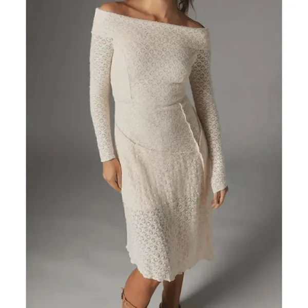 Urban Outfitters Yaya Ivory Soft Off The Shoulder Boho Dress XS NWOT - Image 8
