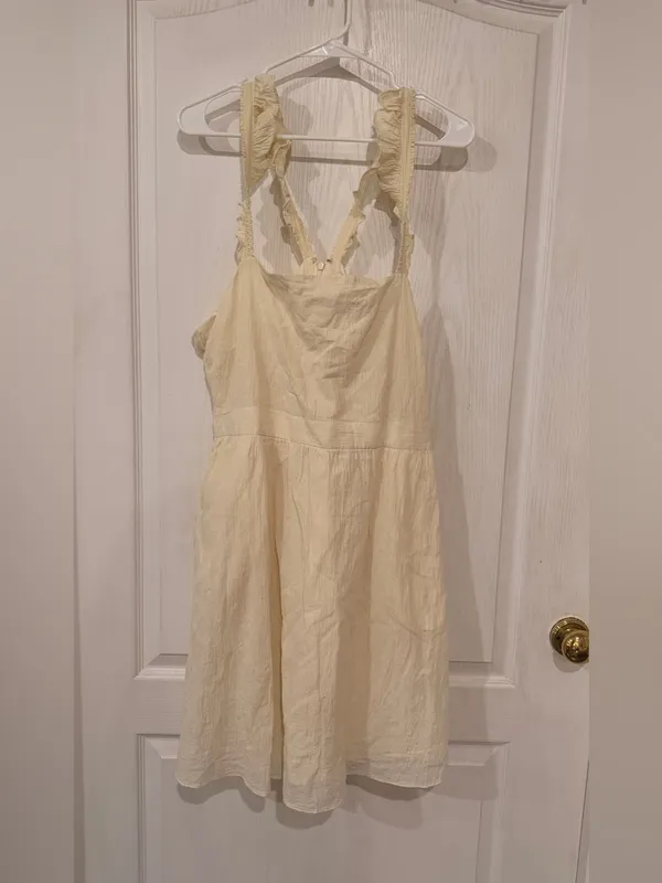 Madewell Ruffle Strap Empire Dress Ivory Cream Beige Sz 12 Cotton Blend Pockets - Image 2