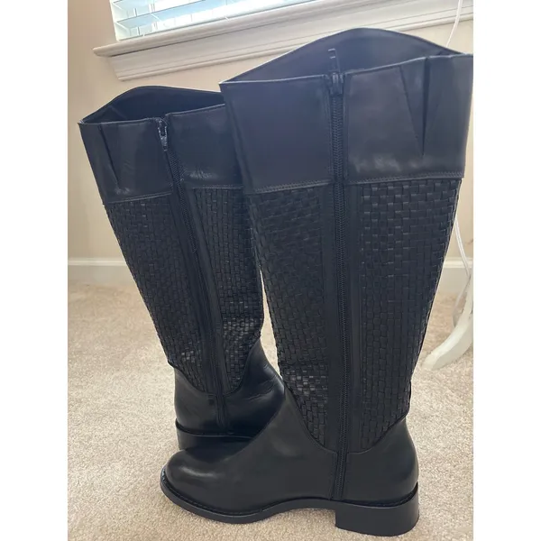 Sesto Meucci Zalia Black Quilted Woven Calf Height Leather‎ Boots Size 8.5 - Image 2
