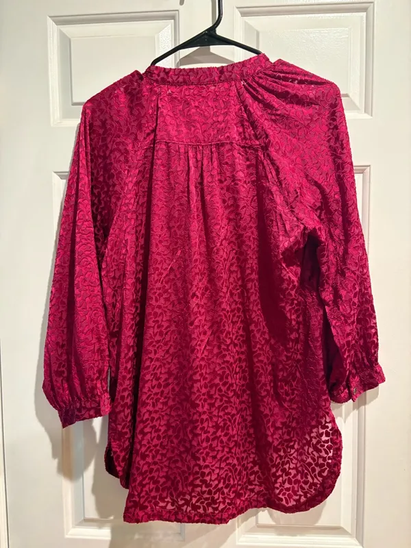 Anthropologie Susanna Burnout Velvet ¾ Sleeve Buttondown Blouse pink M - Image 5