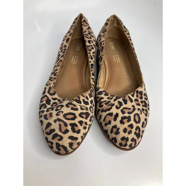 TOMS Jutti Flats Womens 8.5 Brown Leopard Print Excellent Animal Suede Pointed - Image 2