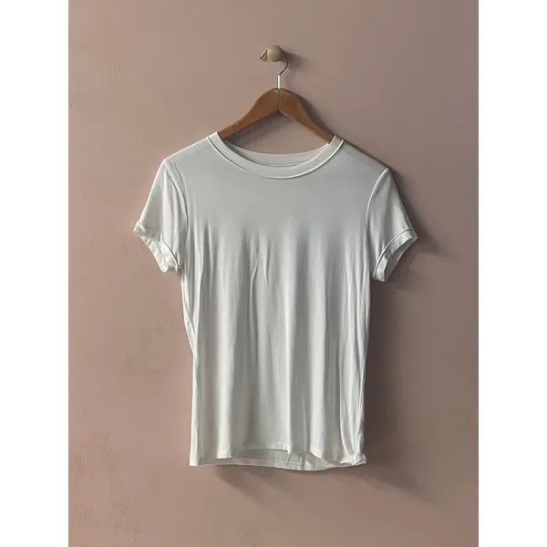 Classic White Round Neck Modal Blend T-Shirt Size S EUC - Image 9