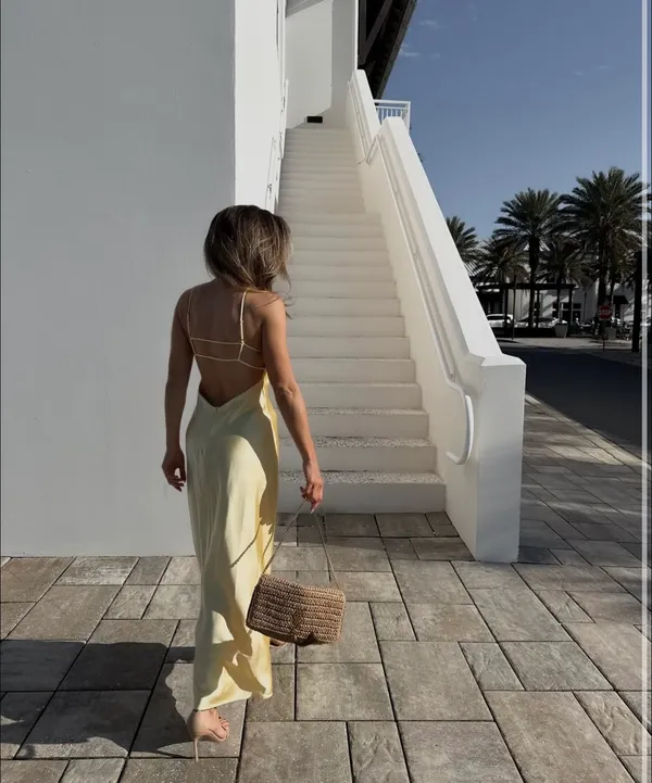Zara maxi dress flowy butter yellow satin effect wedding evening party - Image 2