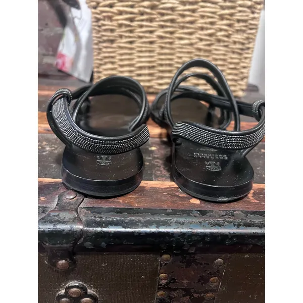 Brunello Cucinelli - Embellished Black Leather sandals Quiet Luxury Old Money - Image 8