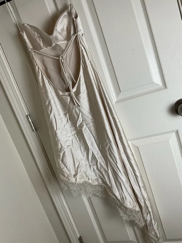 Zara Asymmetric Satin Lace Slip Dress ivory Woman’s Size xsmall - Image 6