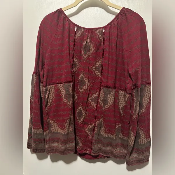 Lucky Brand Red and Brown Patterned Blouse - Image 5