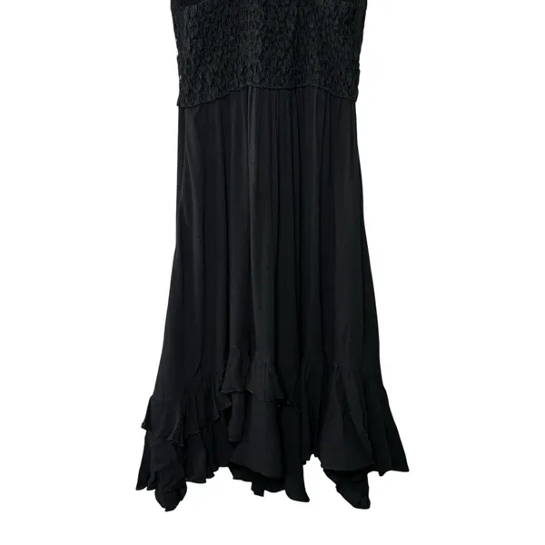 Free People One Adella Slip‎ Dress Black Lace Mini XS Boho Festival Ruffle Hem - Image 9