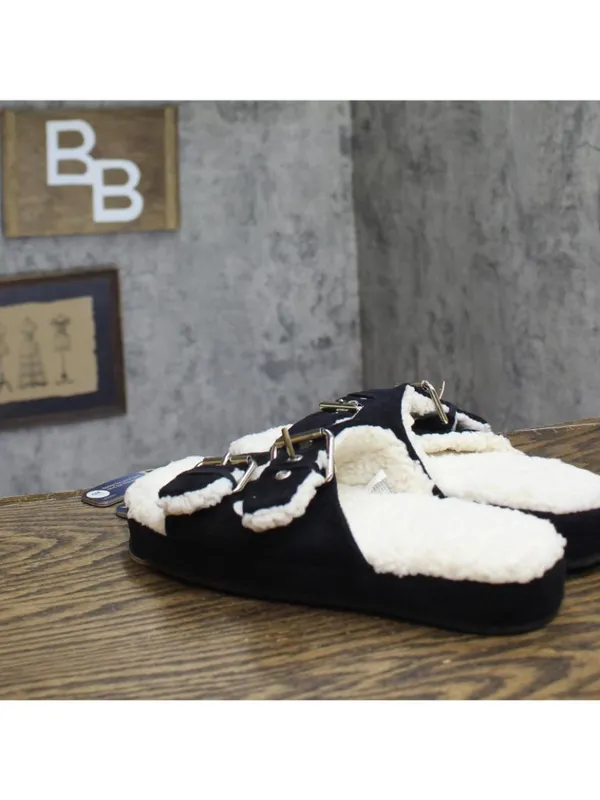 NWT Isotoner Womens Microsuede Double Buckle Slide Slippers 8532 Black S (6.5-7) - Image 5