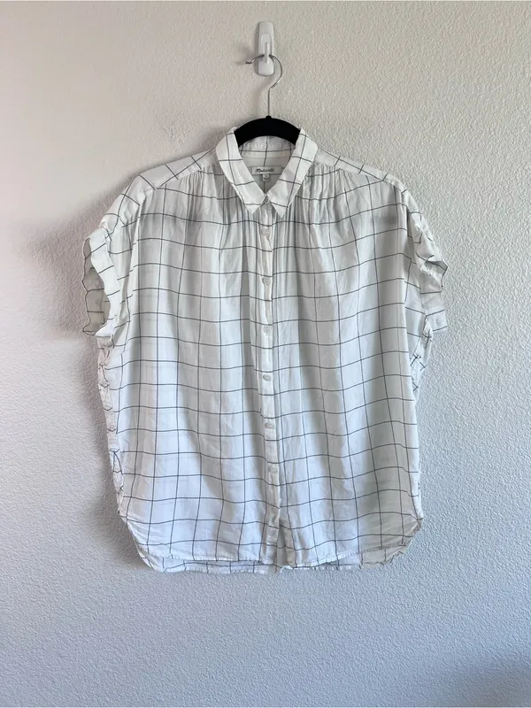 Madewell‎ Women's Short Sleeve Button Front Windowpane Shirt - Image 2