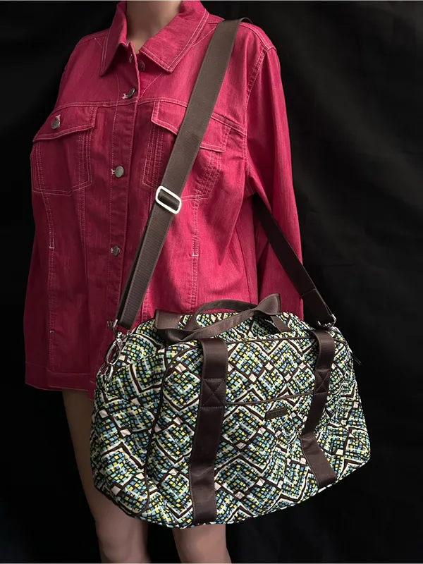 Vera Bradley Rainforest Geometric Multicolor Duffel Bag with Brown Straps - Image 3